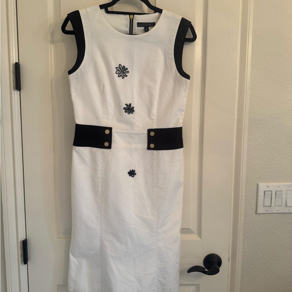 Lafayette 148 New York White and Black Sheath Midi Dress